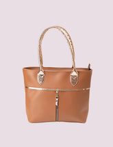 Chic Caramel Tote with Exquisite Metallic